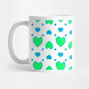 Blue and green hearts on white Mug